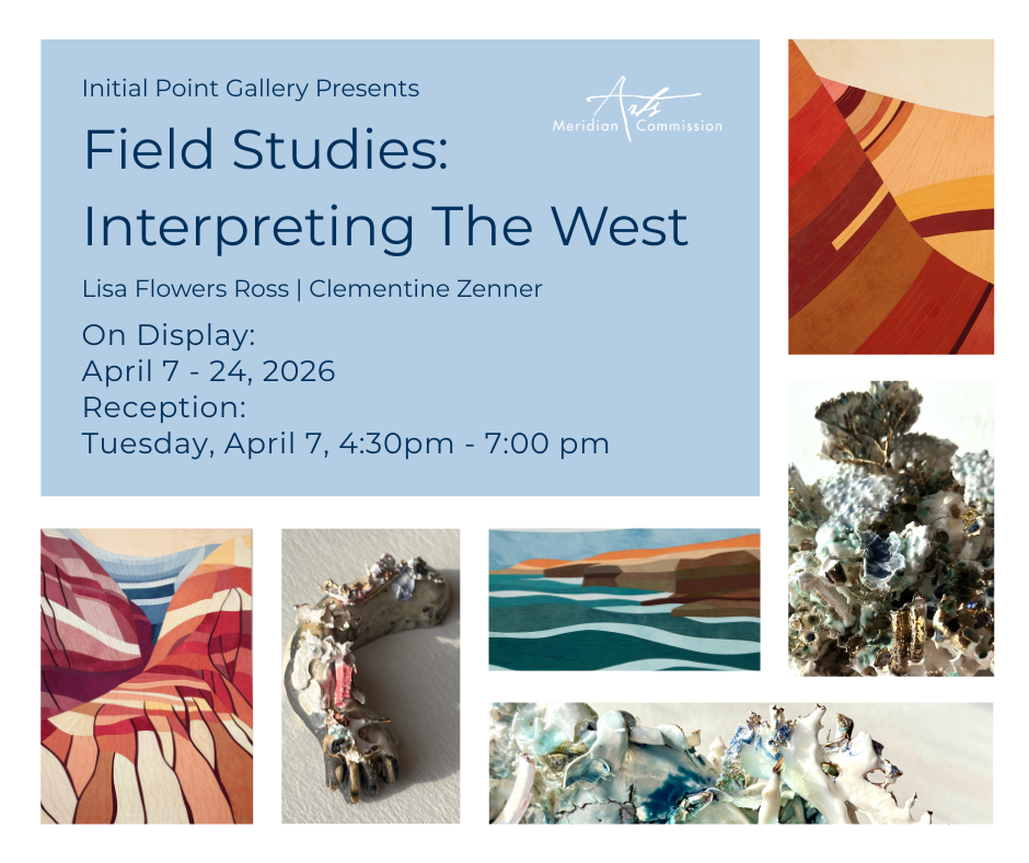 Graphic for an art exhibition featuring many examples of artwork.